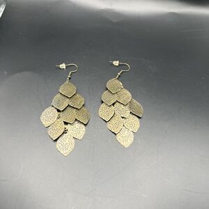 Earrings Brass Chandelier Boho Layered Earthy Leaf Hook Back Lightweight